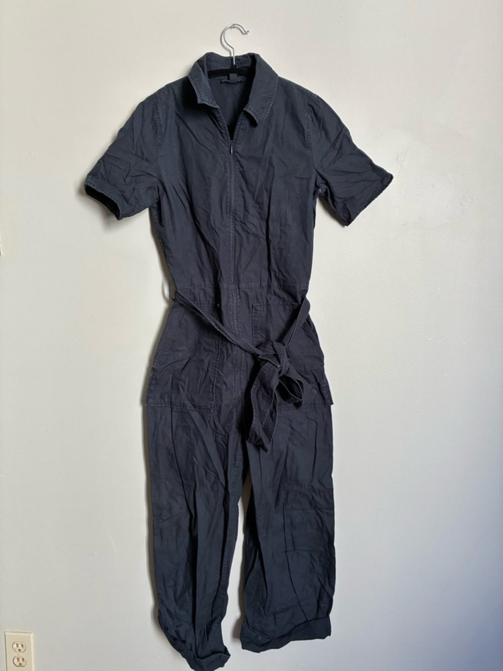 COS Navy Short-Sleeve Utility Jumpsuit with Waist Tie